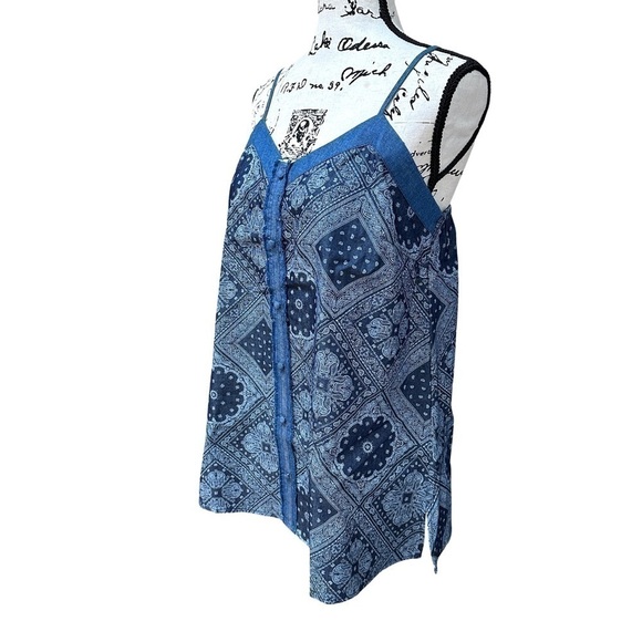 GiGiO USA Pattern Print Chambray Cotton Covered Button Tank S - Picture 5 of 7